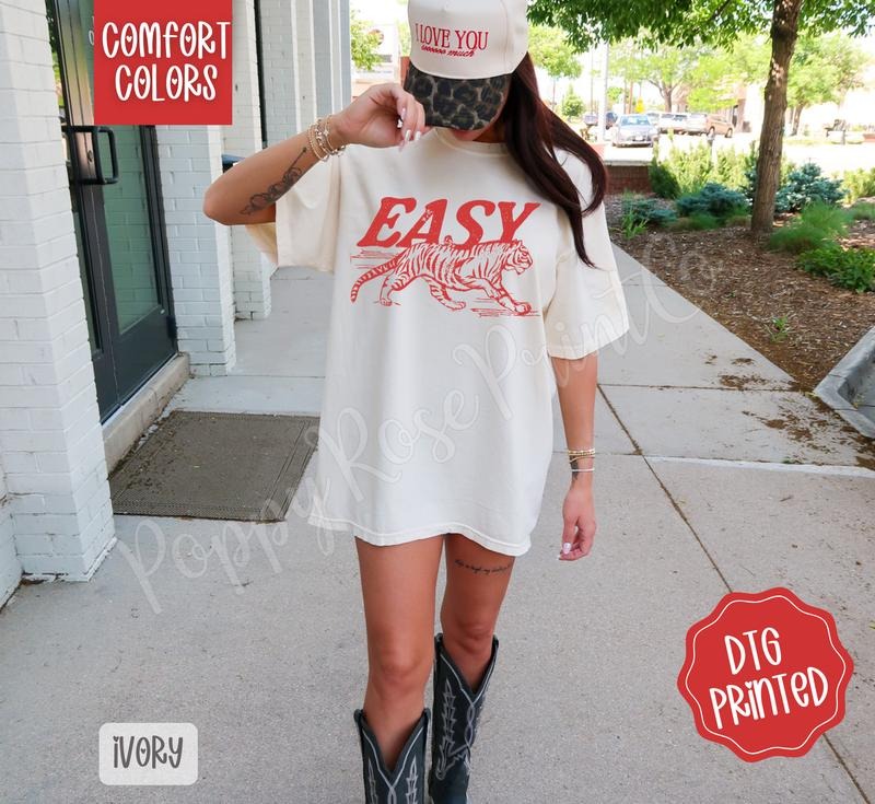 Easy Tiger Shirt Comfort Colors, Women's Graphic Tee Hoodie, Sweatshirt | WearSparks.com