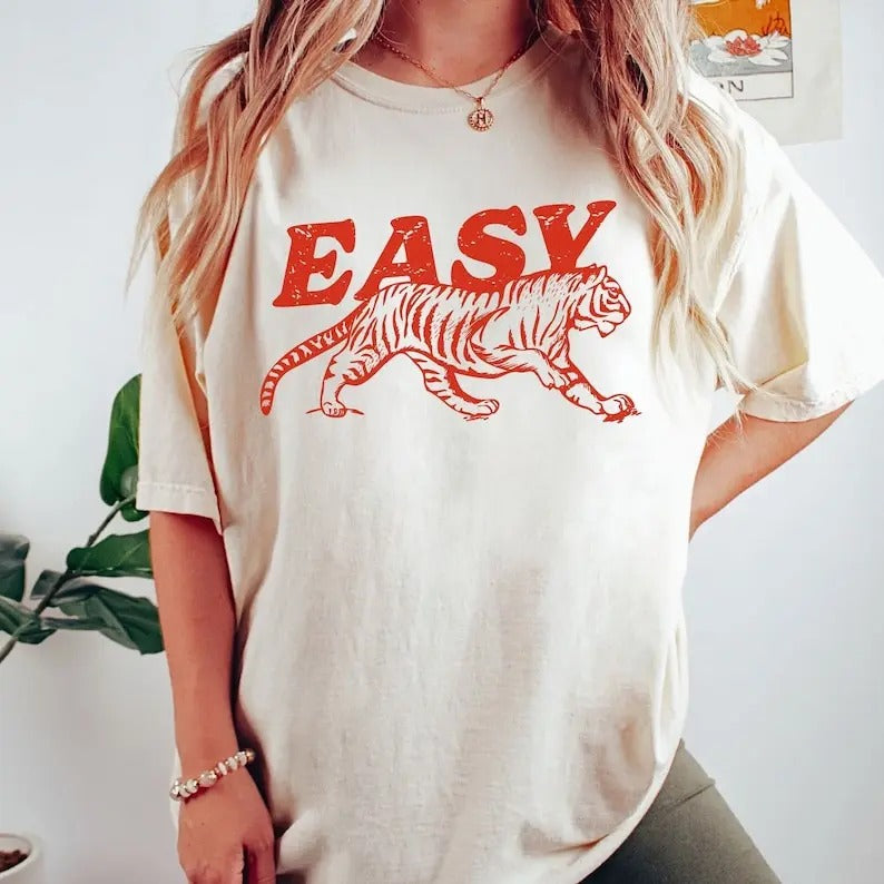 Easy Tiger Shirt, Retro Boho Tee, Unisex Trendy  Shirt