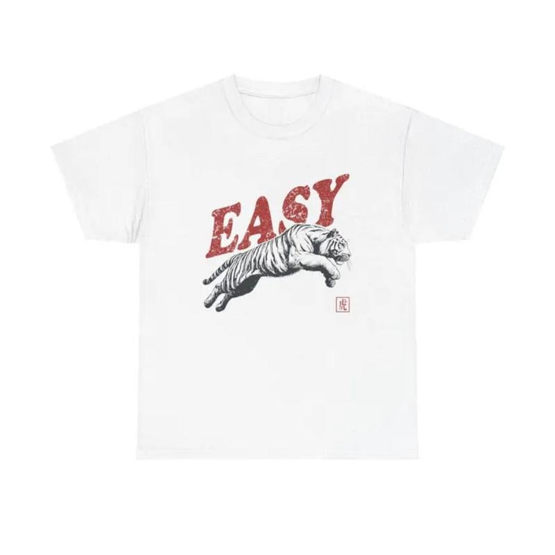 Easy Tiger Shirt, Retro Boho Tee, Unisex Trendy Aesthetic Shirt, Graphic Tee, Hippie Clothes, Indie Shirt, Tiger Graphic...