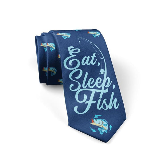 Eat Sleep Fish Necktie Funny Neckties for Men Fishing Tie Mens Novelty Neckties Fisherman Ties Funny Ties T-Shirts,...