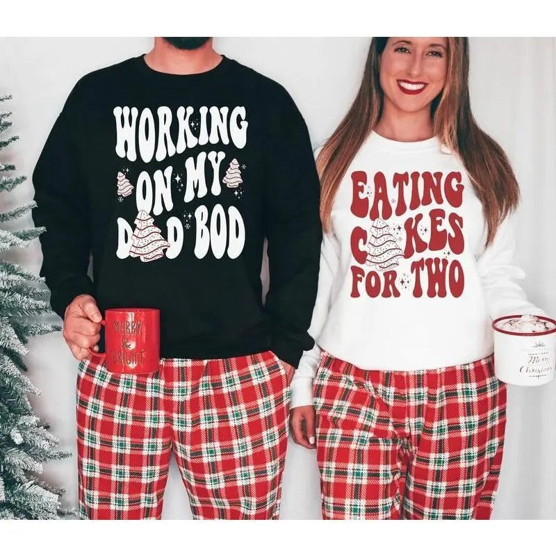 Eating Cakes for Two Sweatshirt, Matching Christmas Pregnancy Announcement Shirt for Couples Mom and Dad Baby Pregnant...