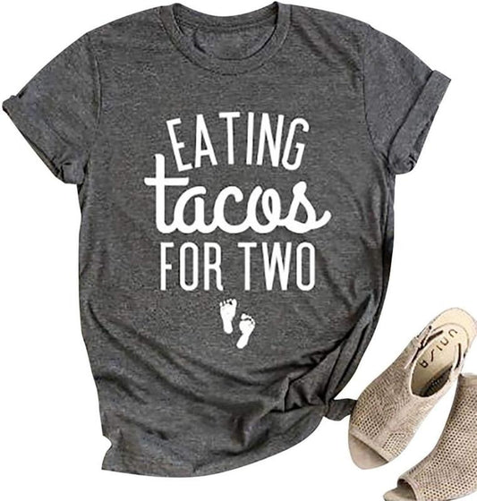 Eating Tacos for Two Maternity Shirt Cute Graphic Letter Print T-Shirt Pregnancy Announcement Short Sleeve Tees Tops...