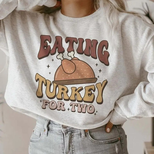 Eating Turkey for Two Pregnancy Announcement Sweatshirt Fall Maternity Sweater Thanksgiving Baby Reveal Outfit...
