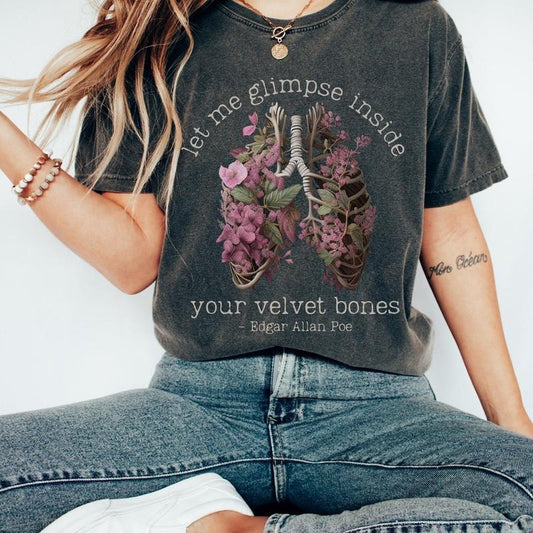 Edgar Allan Poe Shirt Dark Academia Clothing Women Bookish Shirt Skeleteon Shirt Goblincore Shirt Grunge Shirt Poe...
