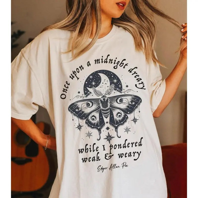Edgar Allan Poe Shirt Moth Shirt Edgar Allen Poe Raven Shirt Celestial Moth T Shirt Dead Poets Society Fairy Grunge Luna...
