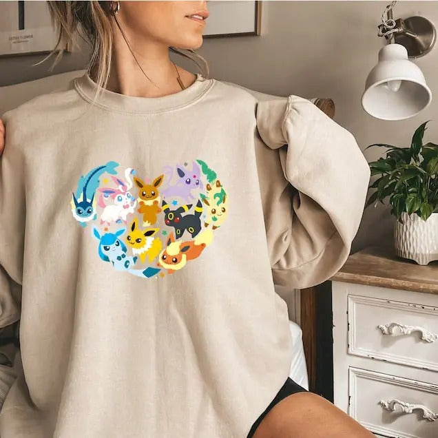 Eevee Eeveelution Sweatshirt, Slyveon, umbreon, Espeon, Flareon Anime, Vintage Anime Sweater, Anime lover gift, Anime...