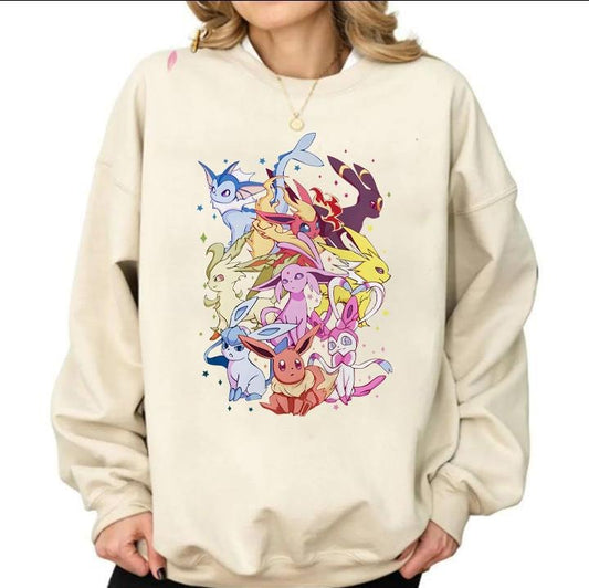 Eevee Evolution Sweatshirt, Slyveon, Umbreon, Espeon, Flareon Anime, Vintage Anime Sweater, Anime lover gift, Anime...