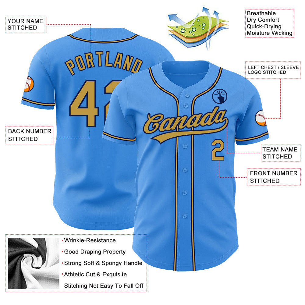 Custom Electric Blue Old Gold-Navy Authentic Baseball Jersey