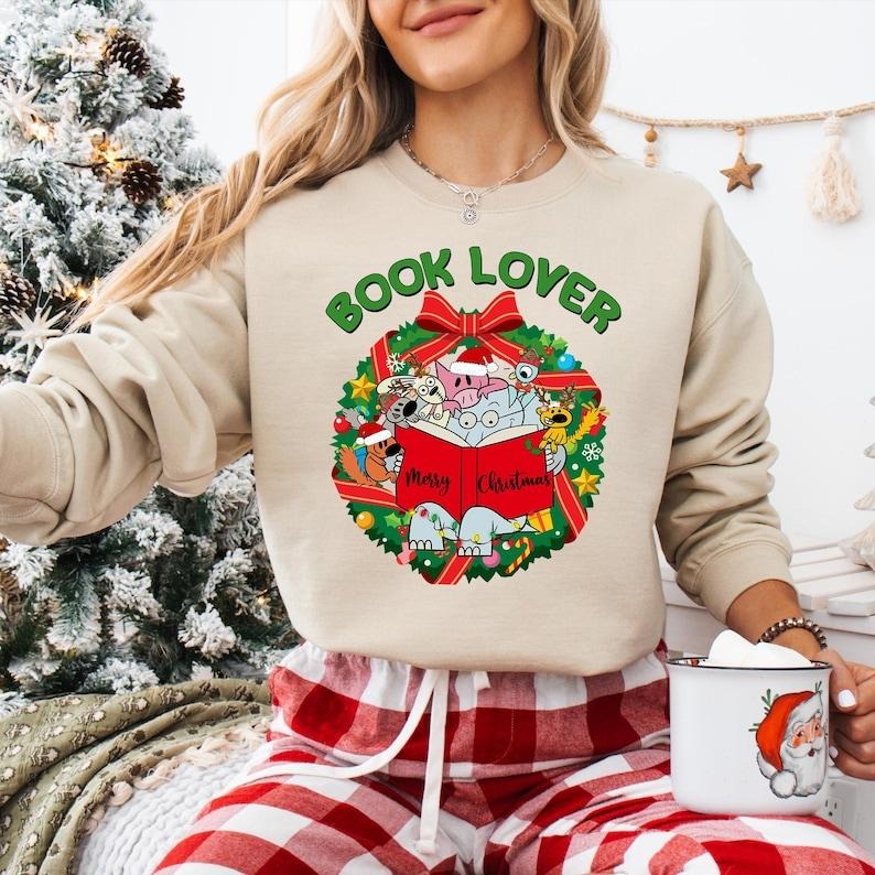 Elephant And Piggie Christmas Sweatshirt, Book Lover Christmas T-shirt, Bookish Christmas Tee, Teacher Christmas Shirt,...