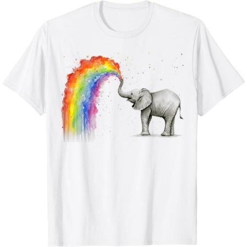 Elephant Spraying Rainbow T-shirt Baby Elephant Watercolor T-Shirt Made in USA Hoodie, Sweatshirt | WearSparks.com