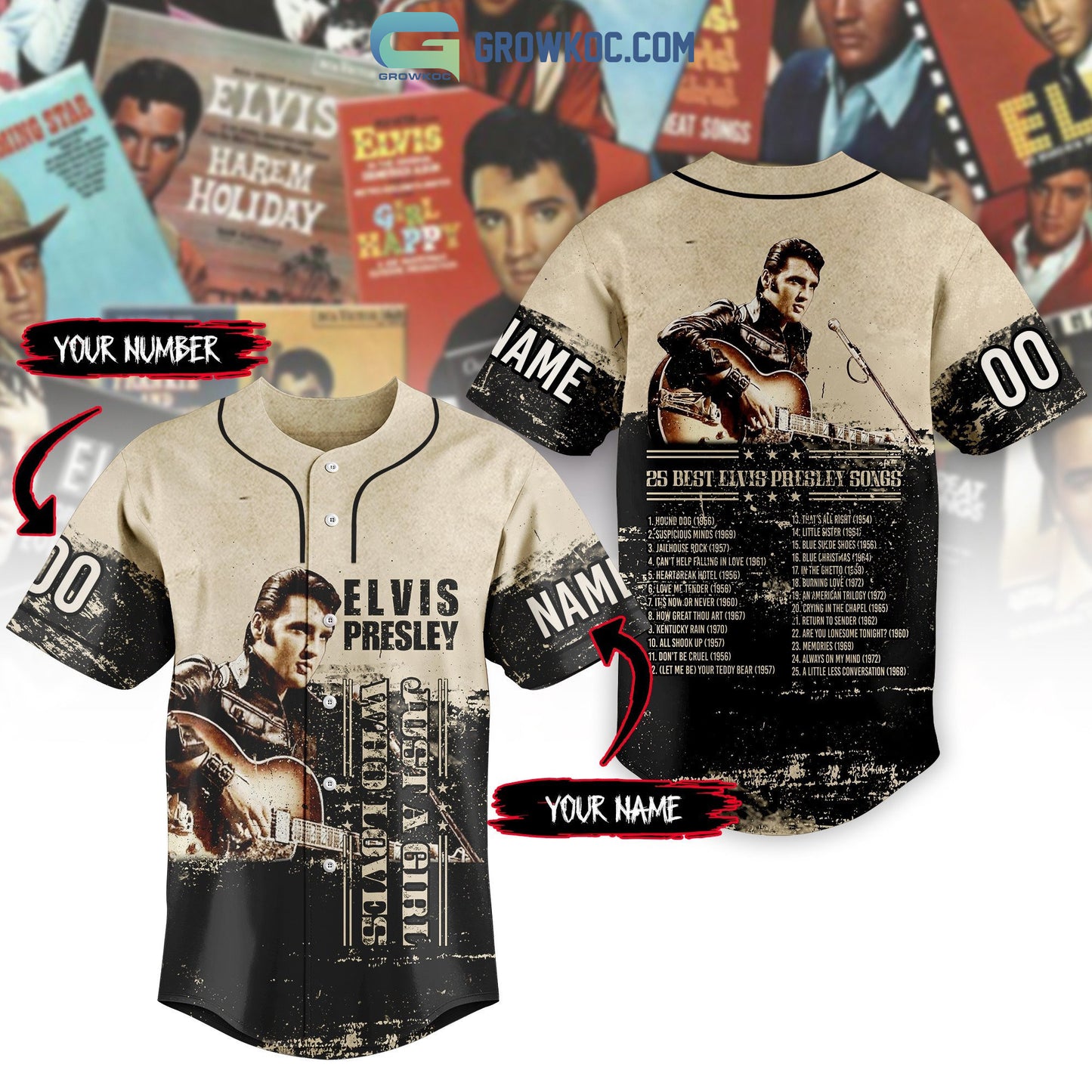 Elvis Presley 25 Best Song Personalized Baseball Jersey