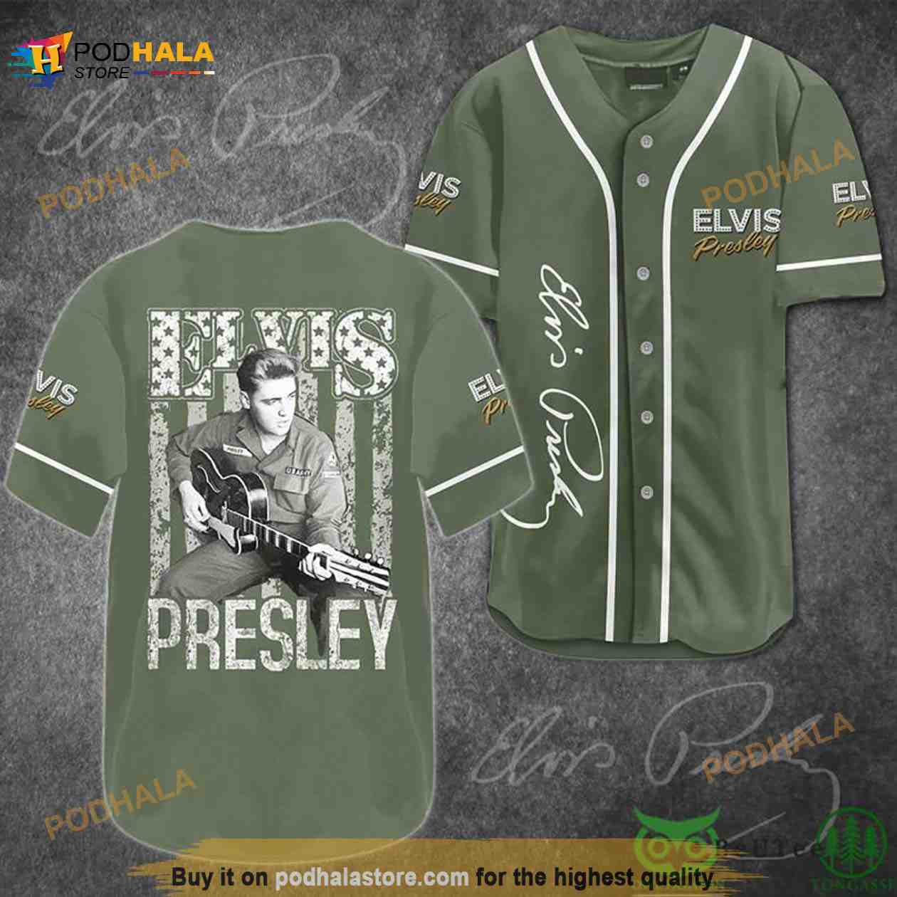 Elvis Presley Playing Guitar Green 3D Baseball Jersey Shirt