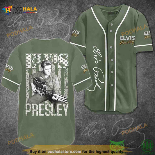 Elvis Presley Playing Guitar Green 3D Baseball Jersey Shirt