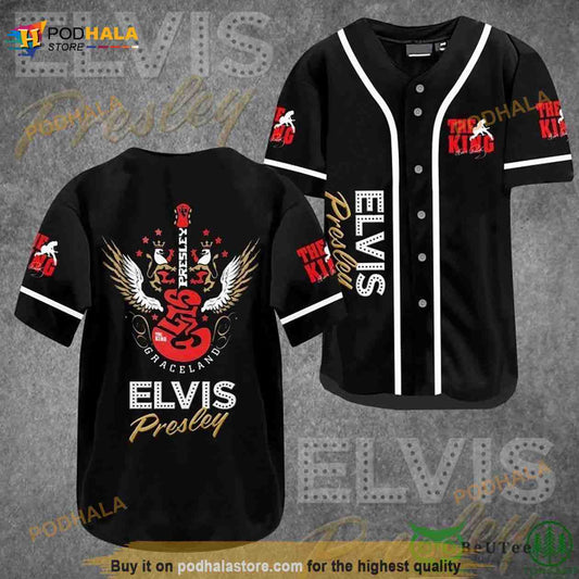 Elvis Presley Red Guitar Black 3D Baseball Jersey Shirt