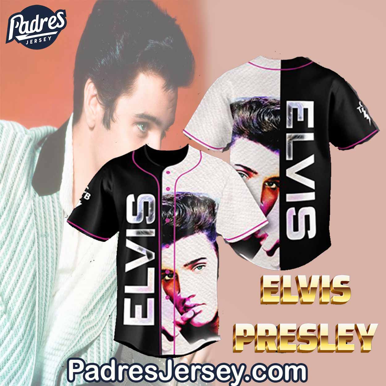 Elvis Presley With His Hair Back Baseball Jersey Outfit - Padres Jersey Oasis: Elevate Your Baseball Style Game... (Image 1)