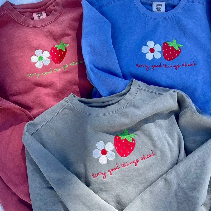 Embroidered Berry Sweatshirt, Strawberry Girly, Girly Girl Sweatshirt, Embroidered Crewnecks T-Shirts, Hoodie