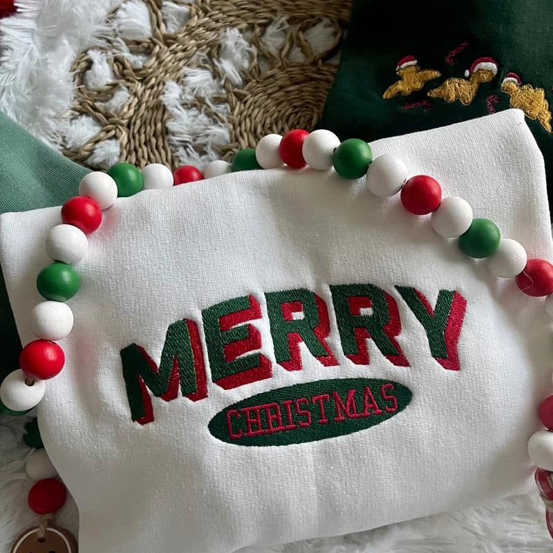 Embroidered Block MERRY CHRISTMAS Sweatshirt T-Shirts, Hoodie | WearSparks.com