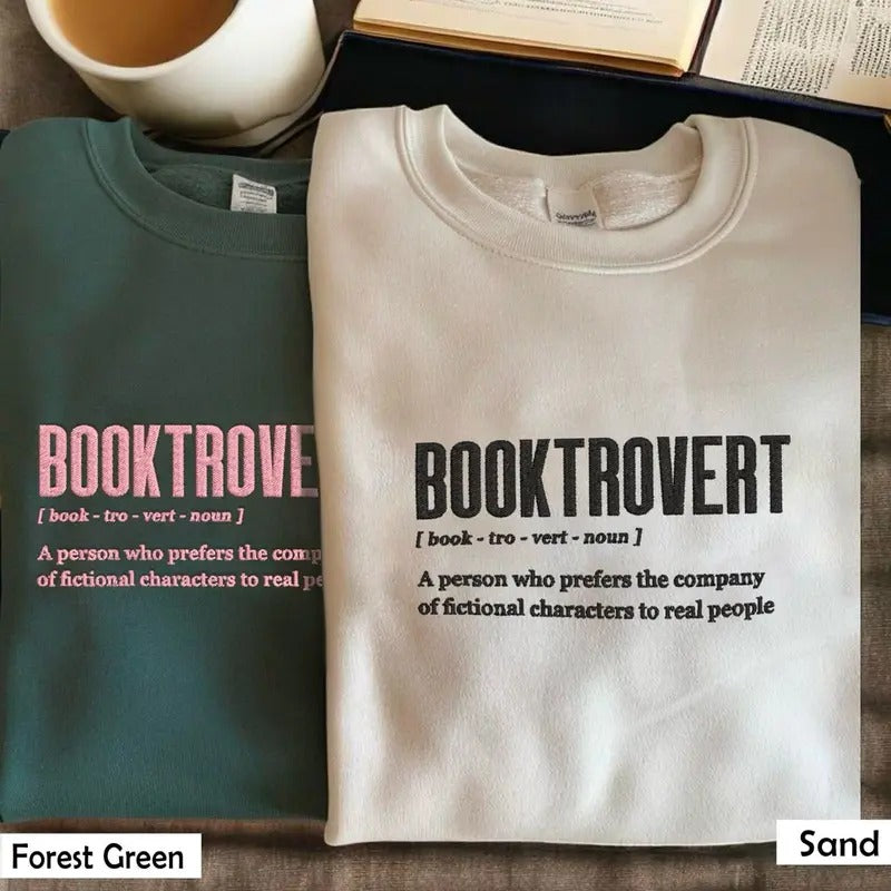 Embroidered Booktrovert Sweatshirt, Book Lover Shirt, Reading Sweatshirt, Bookish Crewneck, Books Pullover, Librarian...