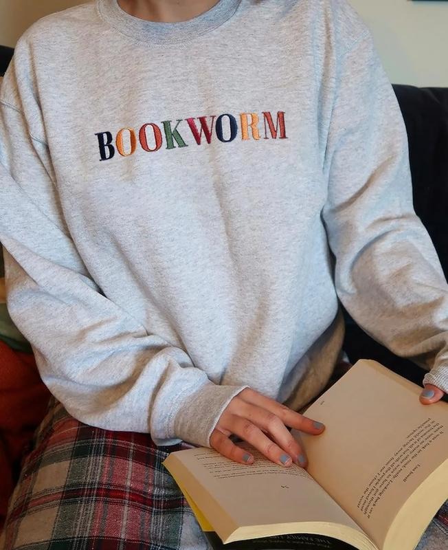Embroidered Bookworm Sweatshirt, Embroidered Bookish Shirt, Bookworm T-Shirt, Gift For Book Lover, Book Club Sweater,...