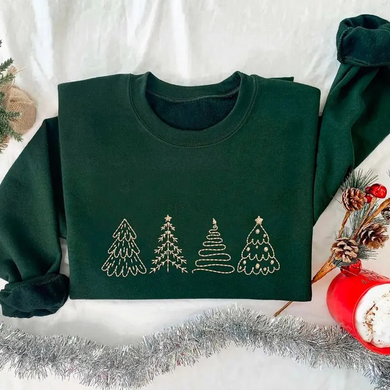 Embroidered Christmas Tree Sweatshirt, Merry Christmas Shirt, Christmas Embroidery Hoodie, Xmas Tree Sweatshirt,...