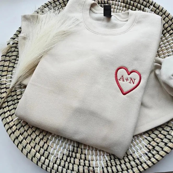 Embroidered Custom Valentine's Day Gift, Initial Heart Sweatshirt, Personalized Valentines Day Sweatshirt Crewneck Women,...