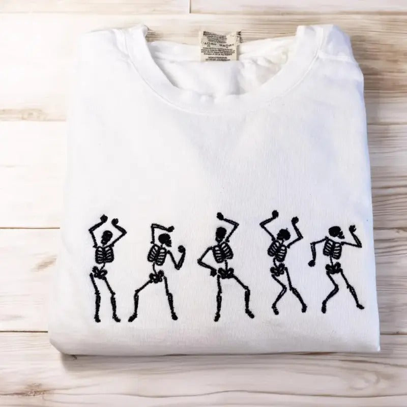 Embroidered Dancing Skeletons Sweatshirt - Spooky Season Sweatshirts - Halloween gift T-Shirts, Hoodie | WearSparks.com