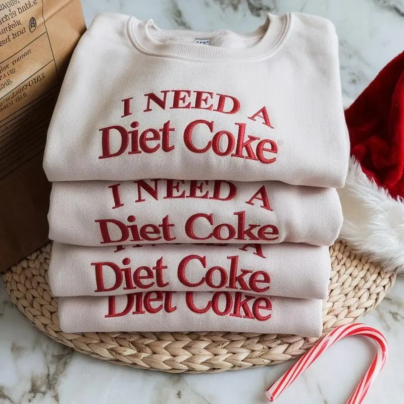 Embroidered Diet Coke Hoodie, I Need Diet Coke Sweater, Coke Sweatshirt, Gift for Diet Coke Lover, Funny Hoodie, I Need A...