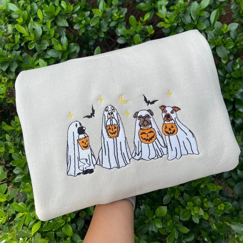Embroidered Doggy Ghost Crewneck T-Shirts, Hoodie, Sweatshirt | WearSparks.com