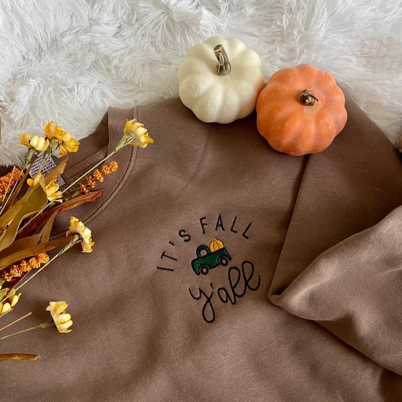 Embroidered Fall Sweatshirt, Hey Yall Sweatshirt T-Shirts, Hoodie | WearSparks.com
