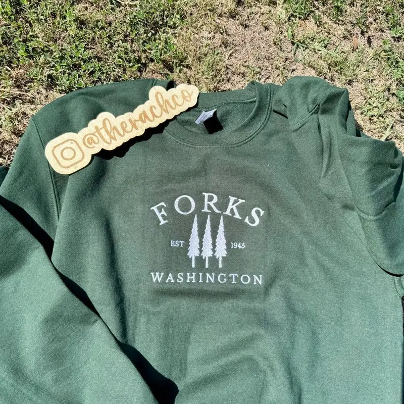 Embroidered Forks Sweatshirt, Twlight Inspired Sweatshirt, Embroidered Crewneck T-Shirts, Hoodie | WearSparks.com