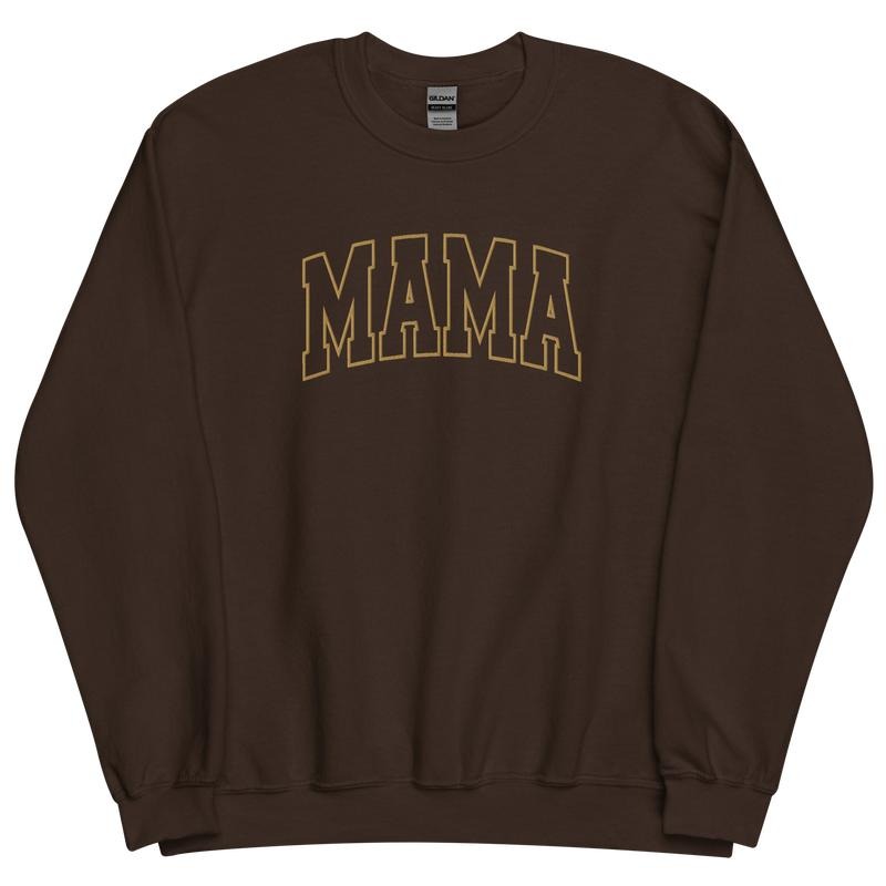Embroidered Gold Thread Mama Varsity Sweatshirt - Sweatshirt Unisex Apparel Relaxed Fit Printed in the USA Clothing...