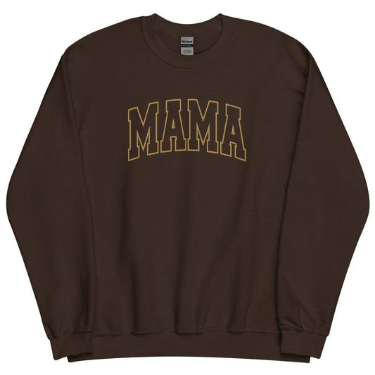 Embroidered Gold Thread Mama Varsity Sweatshirt - Sweatshirt Unisex Apparel Relaxed Fit Printed in the USA Clothing...
