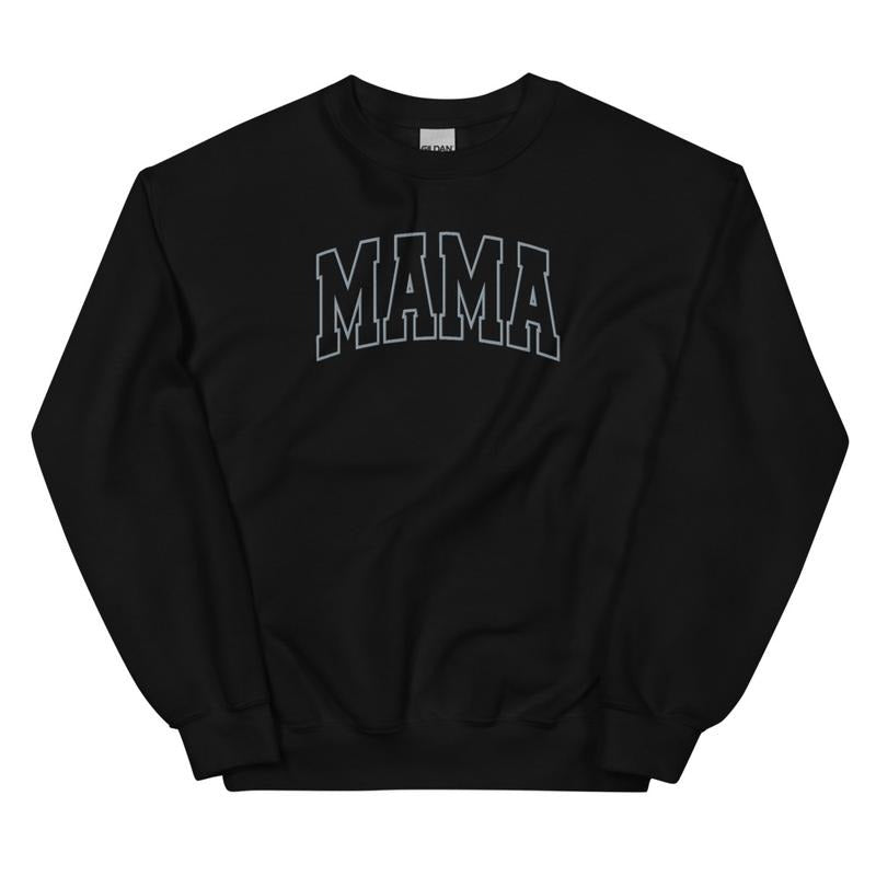 Embroidered Grey Thread Mama Varsity Sweatshirt - Sweatshirt Unisex Apparel Relaxed Fit Printed in the USA Clothing...