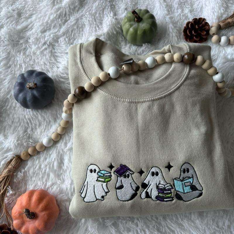 Embroidered Halloween Sweatshirt, Embroidered Sweatshirt, Bookish Sweatshirt, Ghost Books Sweatshirt T-Shirts, Hoodie