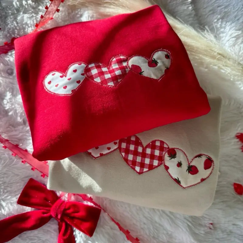Embroidered Heart Applique, Valentines Day Sweatshirt T-Shirts, Hoodie | WearSparks.com