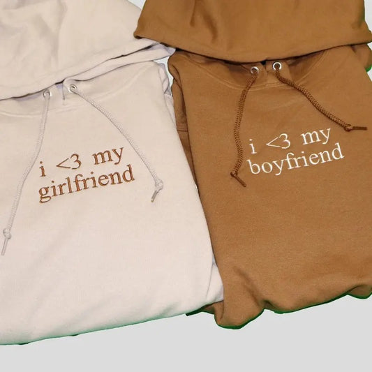 Embroidered I Love My Girlfriend Hoodie Sweatshirt, I Heart My Girlfriend Shirt, Valentine's Day, Valentine...
