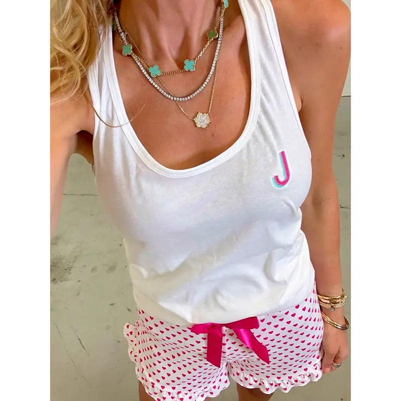 Embroidered Initial White Tank - 3XL & 4XL T-Shirts, Hoodie, Sweatshirt | WearSparks.com
