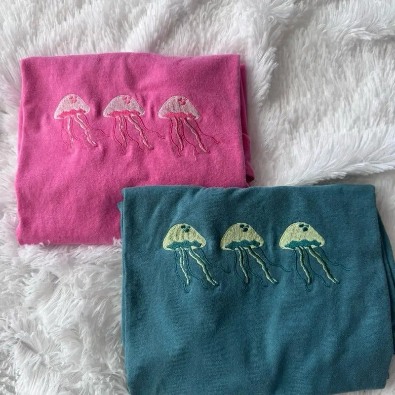Embroidered Jellyfish Shirt, Embroidered Tshirt Hoodie, Sweatshirt | WearSparks.com