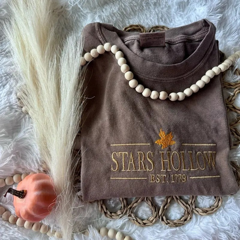 Embroidered Long Sleeve, Cute Embroidered Shirt, Fall Shirt, Stars Hollow Tshirt Hoodie, Sweatshirt | WearSparks.com