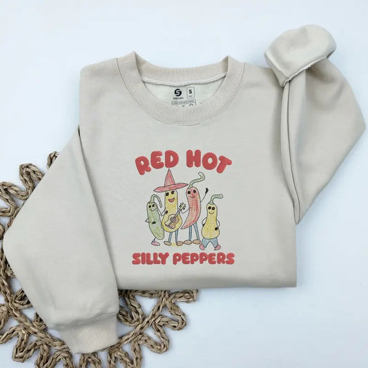 Embroidered Red Hot Silly Peppers Sweatshirt, Cute Chilli Music Band Sweatshirt T-Shirts, Hoodie | WearSparks.com