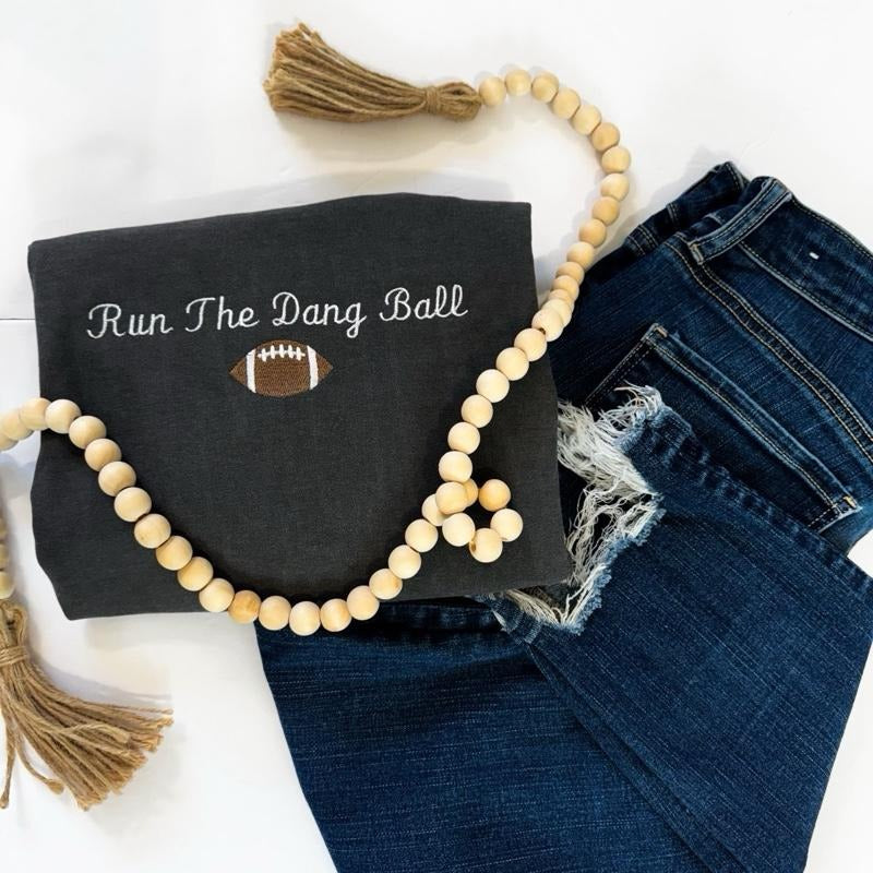 Embroidered Run The Dang Ball Tshirt-  Cotton Soft Womenswear Top Hoodie, Sweatshirt | WearSparks.com