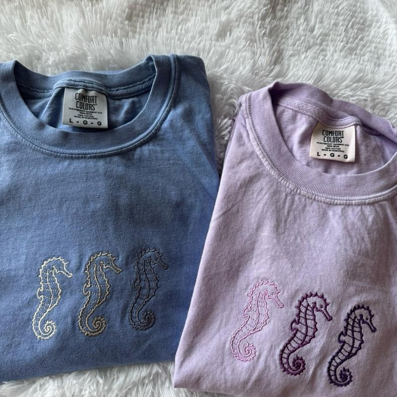 Embroidered Seahorse Tshirt, Summer Tshirt, Oversized Tshirt, Cute Summer Tshirt Hoodie, Sweatshirt | WearSparks.com