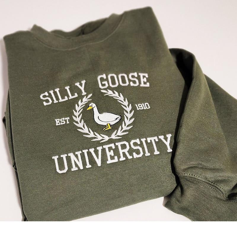Embroidered Silly Goose University Sweatshirt, Silly Goose Sweatshirt or Hoodie, Embroidered Gifts T-Shirts | WearSparks.com