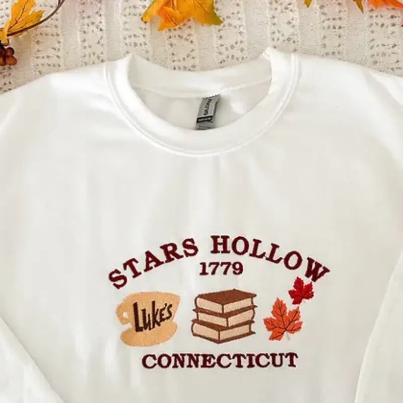 Embroidered Stars Hollow Connecticut Sweater - Fall Embroidery - Christmas gift T-Shirts, Hoodie, Sweatshirt | WearSparks.com