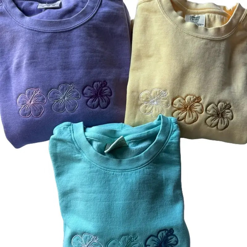 Embroidered Summer Sweatshirt, Cute Sweatshirt, Hibisscus Sweatshirt T-Shirts, Hoodie | WearSparks.com