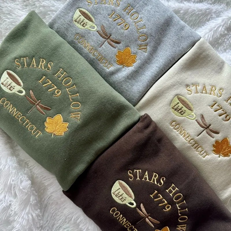 Embroidered Sweatshirt, Fall Embroidered Sweatshirt, Sweatshirt Stars Hollow T-Shirts, Hoodie | WearSparks.com
