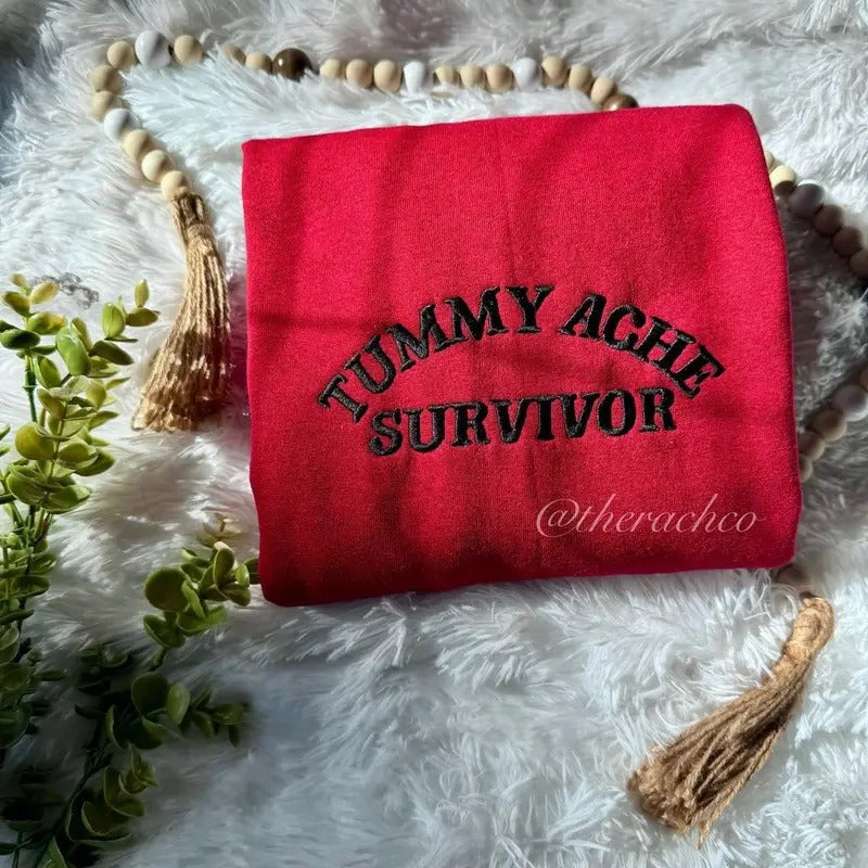Embroidered Sweatshirt, Tummy Ache Survivor, Embroidered Pullover T-Shirts, Hoodie | WearSparks.com