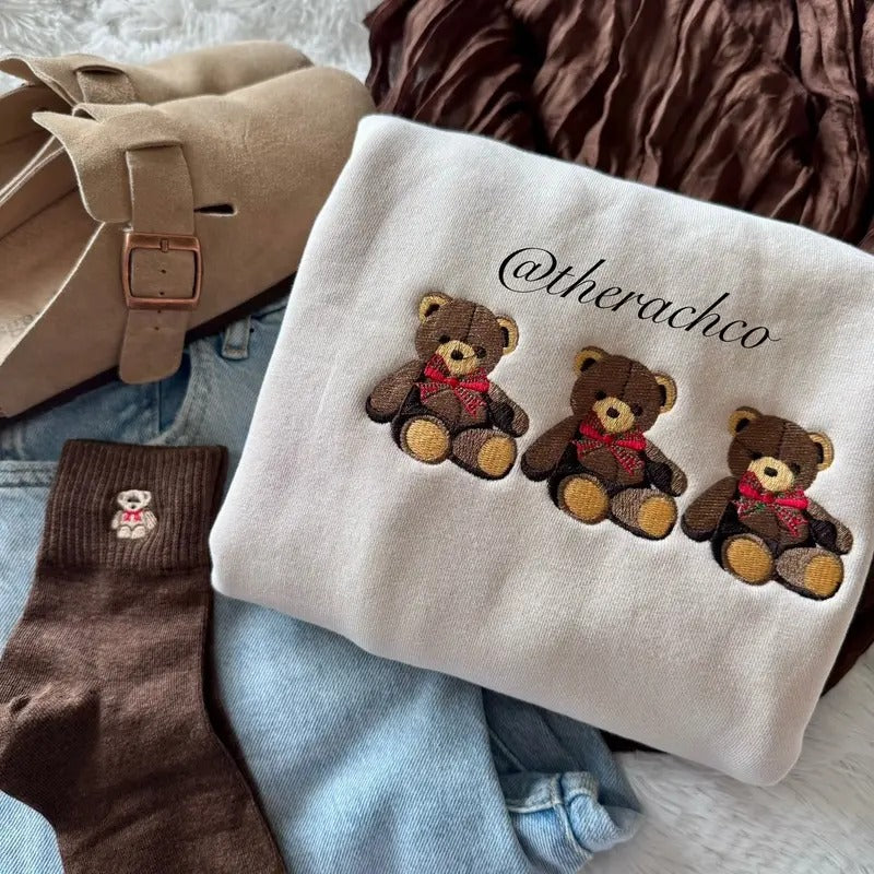 Embroidered Teddy Bear Sweatshirt, Teddy Bear Crewneck, Christmas Teddy Bear T-Shirts, Hoodie | WearSparks.com