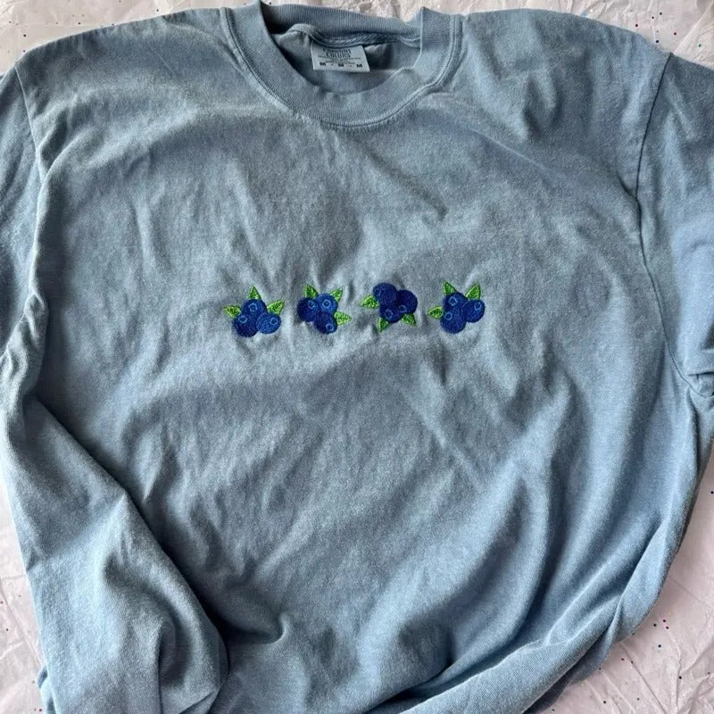 Embroidered Tshirt, Blueberry Tshirt, Cute Embroidered Shirt Hoodie, Sweatshirt | WearSparks.com