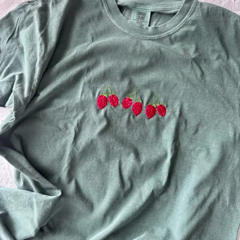 Embroidered Tshirt, Raspberry Tshirt, Cute Embroidered Shirt Hoodie, Sweatshirt | WearSparks.com